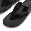 Fit Flop Lulu Toe Post Crocodile Leather Sandal - All Black