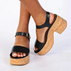 Fit Flop Platform Leather/Cork Heel Sandal - Black