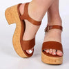 Fit Flop Platform Leather/Cork Heel Sandal - Deep Tan