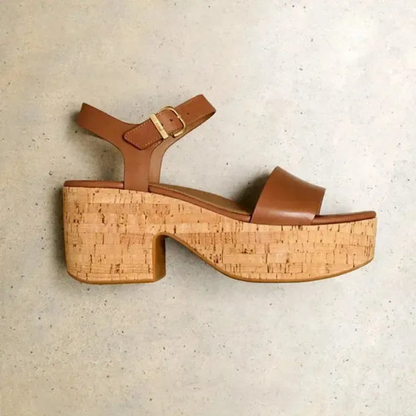 Fit Flop Platform Leather/Cork Heel Sandal - Deep Tan