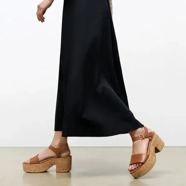 Fit Flop Platform Leather/Cork Heel Sandal - Deep Tan