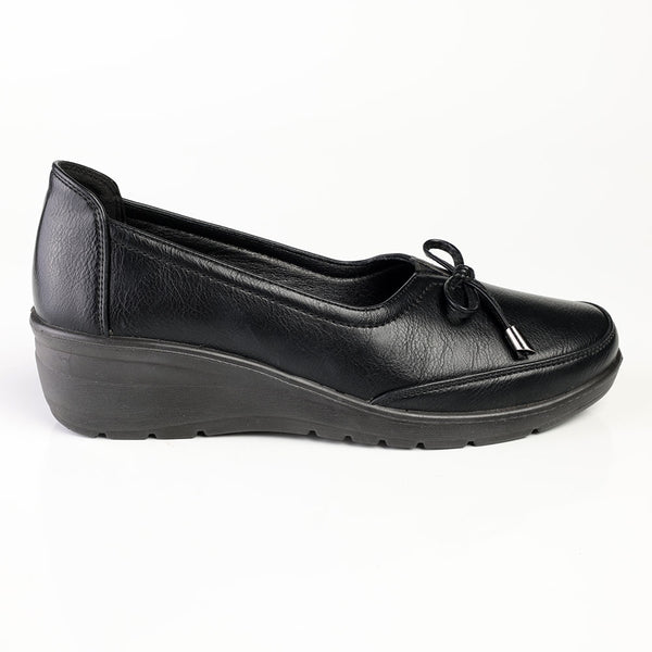 Franco Rossi Bow Low Wedge Loafers - Black