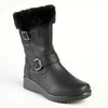 Franco Rossi Furry Fur Collar Casual Wedge Boot - Black