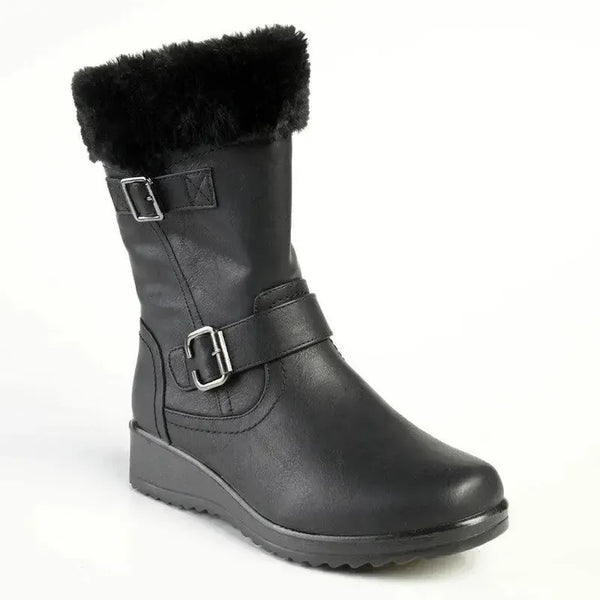 Franco Rossi Furry Fur Collar Casual Wedge Boot - Black