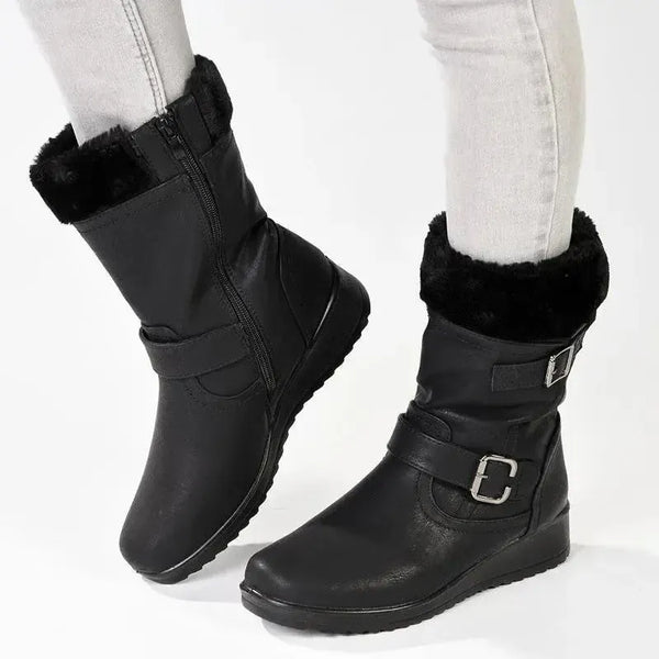 Franco Rossi Furry Fur Collar Casual Wedge Boot - Black