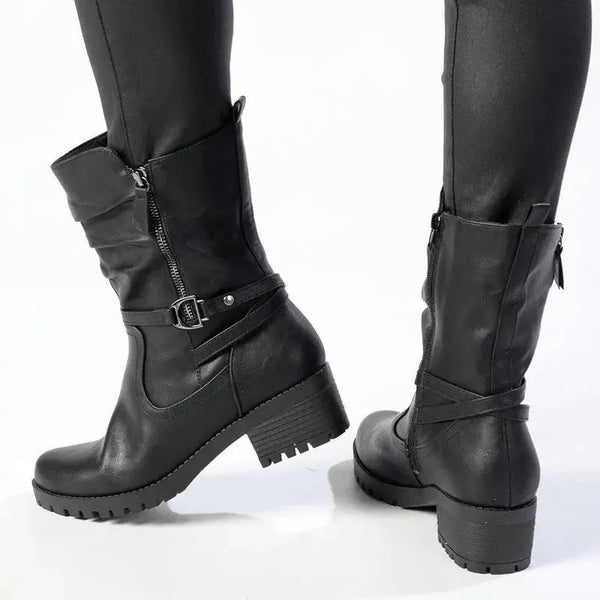 Franco Rossi Ladies Cleated Midcalf Boot - Black