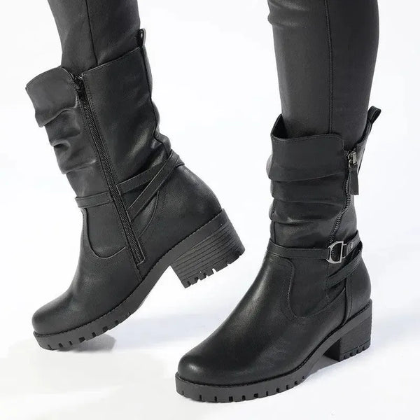 Franco Rossi Ladies Cleated Midcalf Boot - Black
