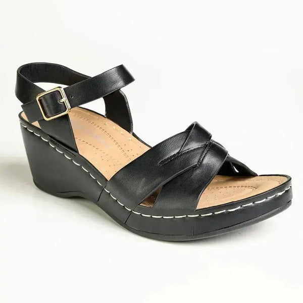 Franco Rossi Ladies Crossover Wedge Sandal - Black