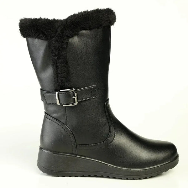 Franco Rossi Ladies Fashion Side Buckle and Fur Boot - Black