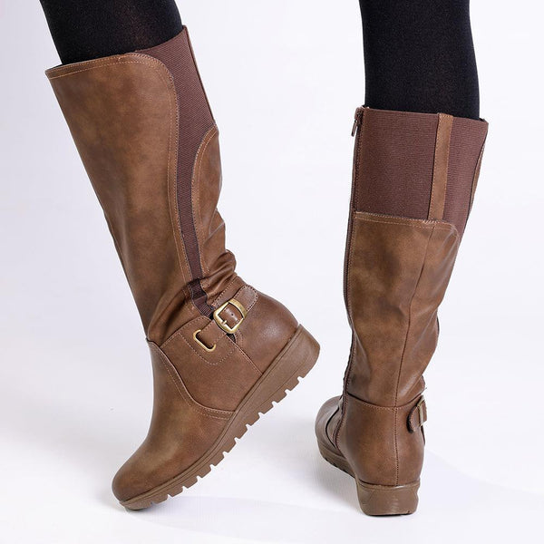 Franco Rossi Ladies Long Back Elastic Boot - Choc Nubuck-Franco Rossi-Buy shoes online