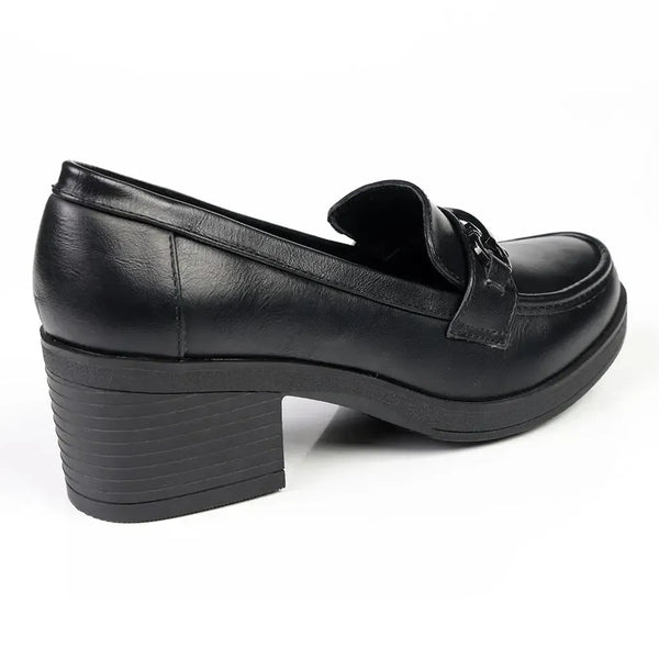 Franco Rossi Saddle Detail Block Heel Loafers - Black
