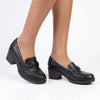Franco Rossi Saddle Detail Block Heel Loafers - Black