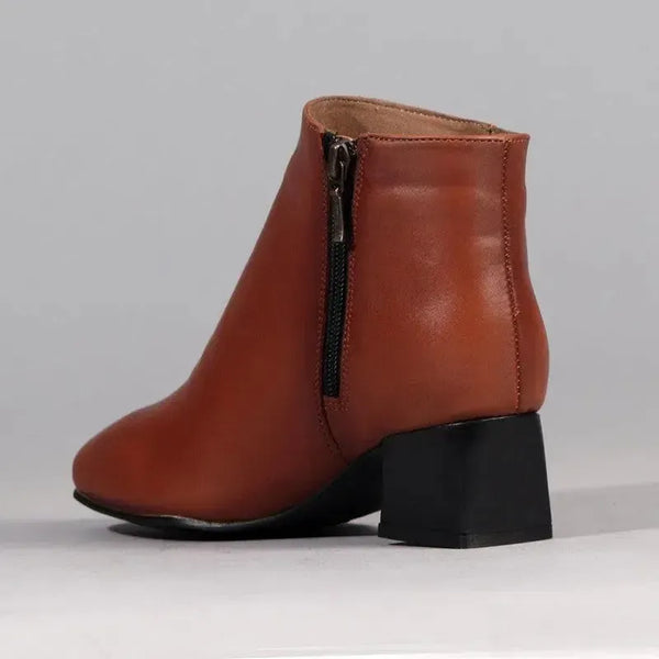 Froggie Chelsea Leather Block Heel Side Zip Ankle Boot - Chestnut