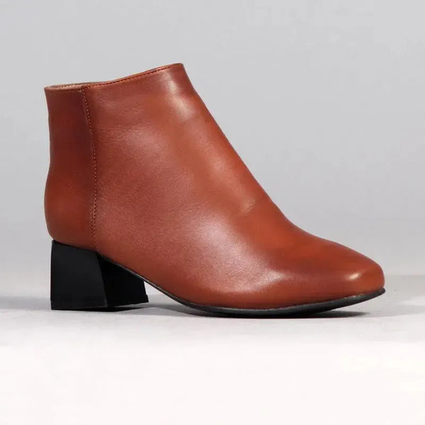 Froggie Chelsea Leather Block Heel Side Zip Ankle Boot - Chestnut