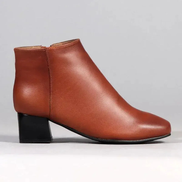 Froggie Chelsea Leather Block Heel Side Zip Ankle Boot - Chestnut
