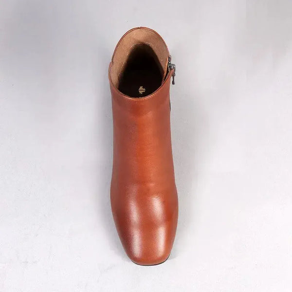 Froggie Chelsea Leather Block Heel Side Zip Ankle Boot - Chestnut
