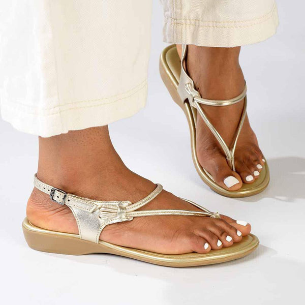 Froggie Ella Leather Comfort Thong Sandal - Gold-Froggie-Buy shoes online