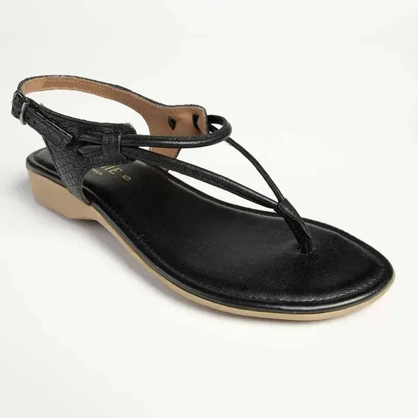 Froggie Ella Leather Snake Skin Comfort Thong Sandal - Black