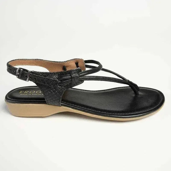 Froggie Ella Leather Snake Skin Comfort Thong Sandal - Black