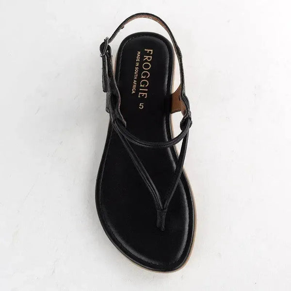 Froggie Ella Leather Snake Skin Comfort Thong Sandal - Black