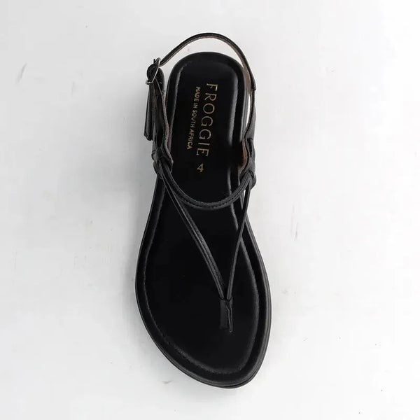 Froggie Ella Thong Leather Sandal - Black