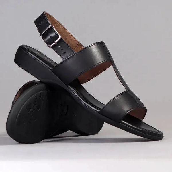 Froggie Ida H-Bar leather Flat Sandal - Black