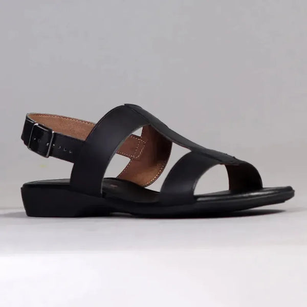 Froggie Ida H-Bar leather Flat Sandal - Black