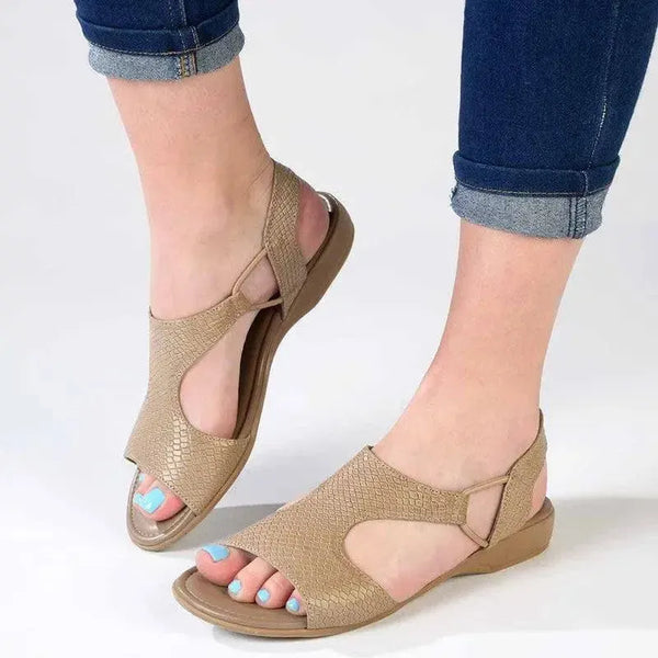 Froggie Ida Leather Flat Sandal - Stone