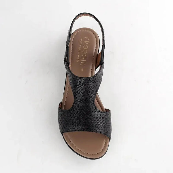 Froggie Ida Leather Flat Snake Skin Sandal - Black