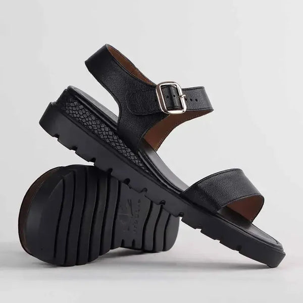 Froggie Ida Leather Wedge Sandal - Black M