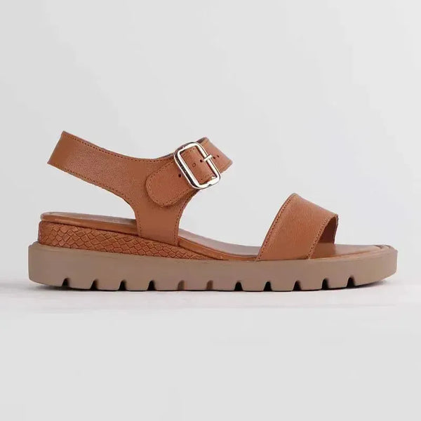 Froggie Ida Leather Wedge Sandal - Tan M