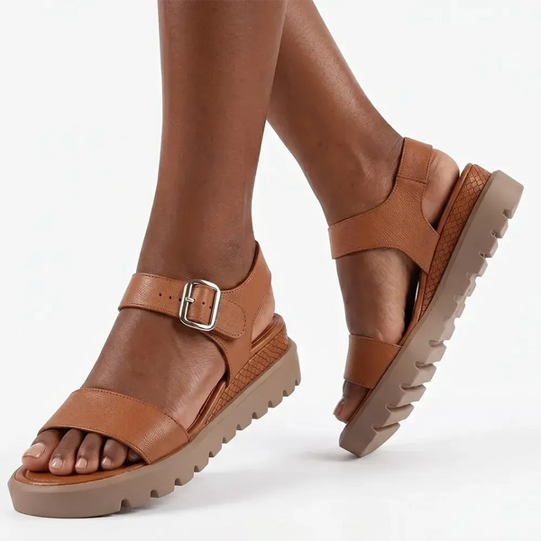 Froggie Ida Leather Wedge Sandal - Tan M