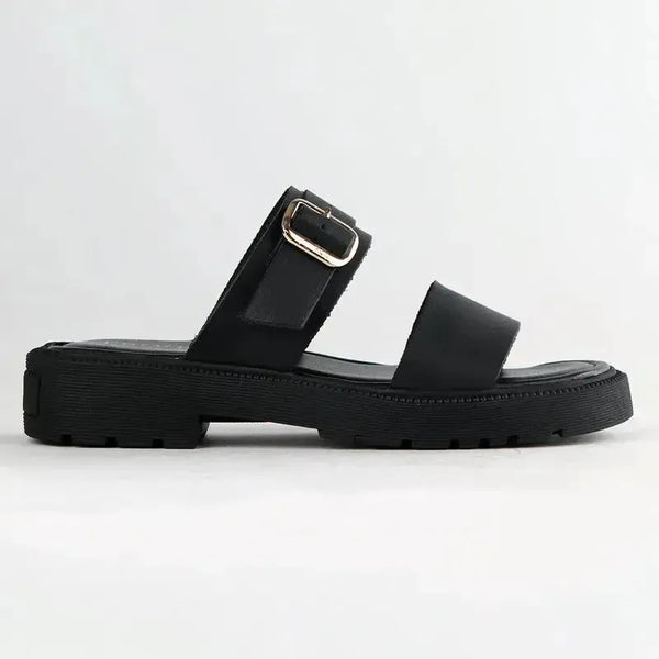 Froggie Ida Slip In 2 leather Strap Sandal - Black