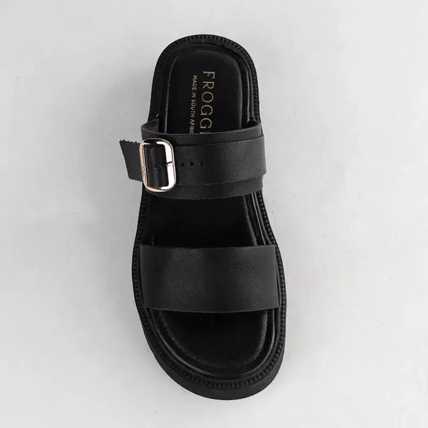 Froggie Ida Slip In 2 leather Strap Sandal - Black