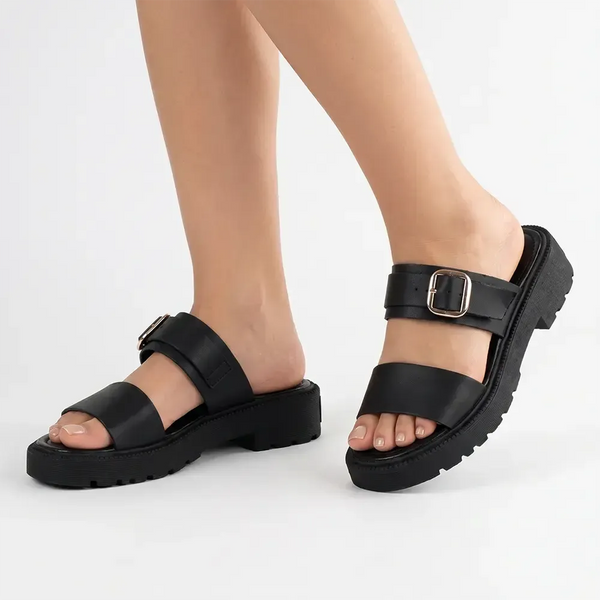 Froggie Ida Slip In 2 leather Strap Sandal - Black