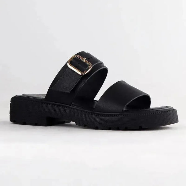 Froggie Ida Slip In 2 leather Strap Sandal - Black