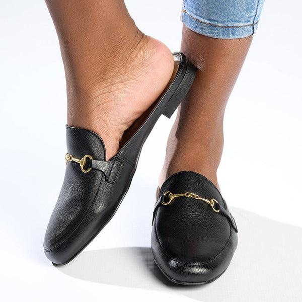 Froggie Karen Leather Flat Mule - Black-Froggie-Buy shoes online
