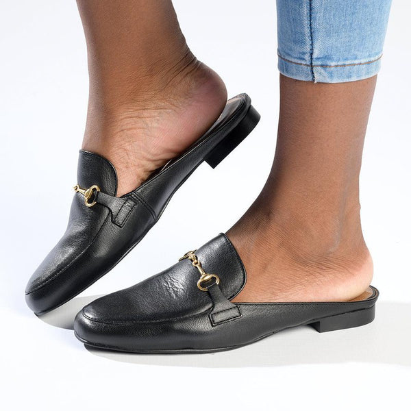 Froggie Karen Leather Flat Mule - Black-Froggie-Buy shoes online