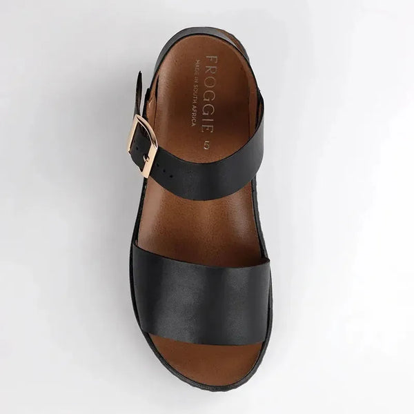 Froggie Megan Lower Leather Wedge Sandal - Black