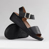 Froggie Megan Lower Leather Wedge Sandal - Black