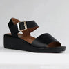 Froggie Megan Lower Leather Wedge Sandal - Black