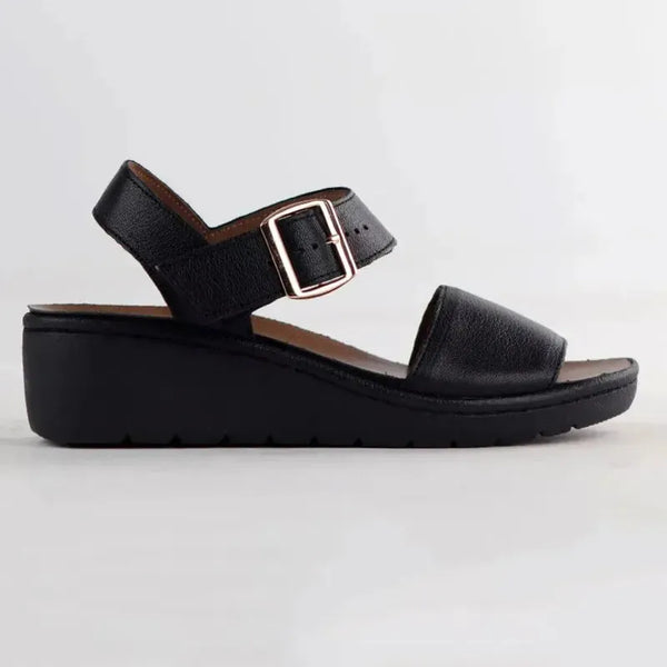 Froggie Megan Lower Leather Wedge Sandal - Black