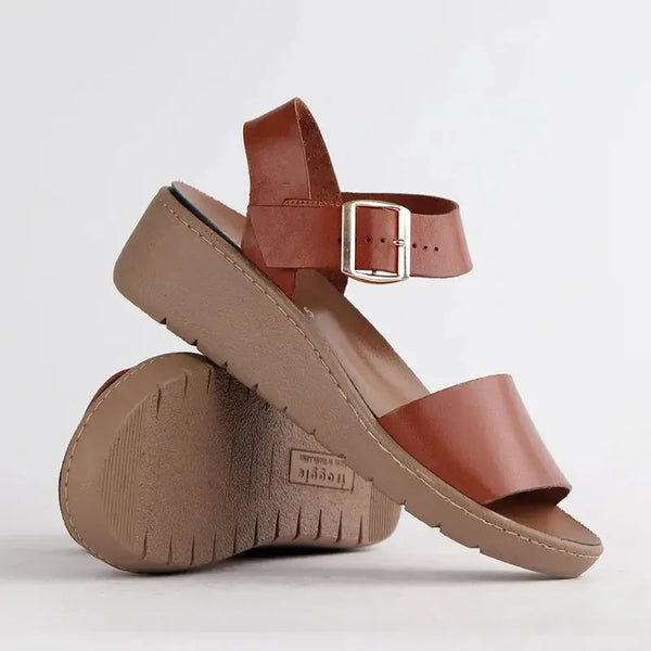 Froggie Megan Lower Leather Wedge Sandal -Chestnut
