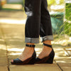 Froggie Merisa Leather Peep Toe Wedge - Black-Froggie-Buy shoes online