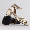 Froggie Pen Leather Crossover Strappy Block Heel - Gold
