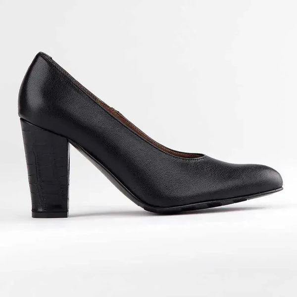 Froggie Shelly Plain Leather Block Court Heel - Black