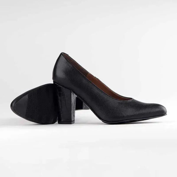 Froggie Shelly Plain Leather Block Court Heel - Black