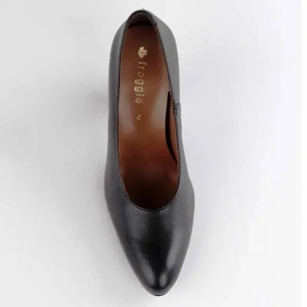 Froggie Shelly Plain Leather Block Court Heel - Black