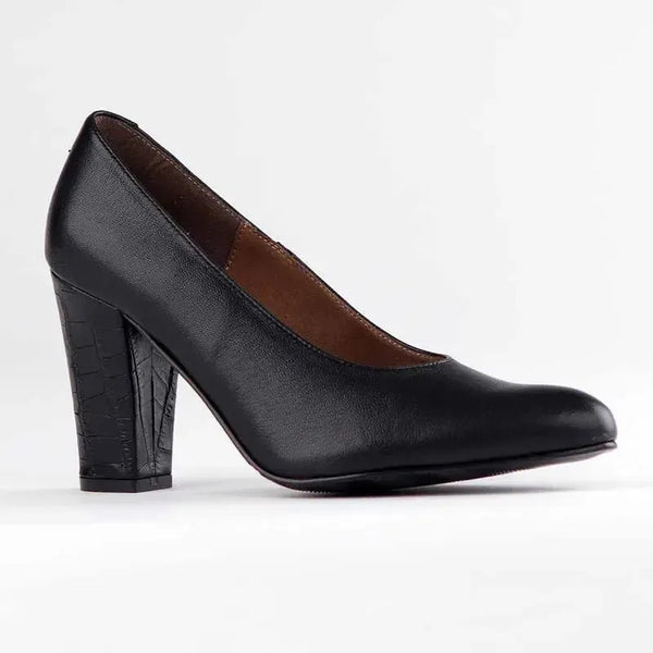 Froggie Shelly Plain Leather Block Court Heel - Black