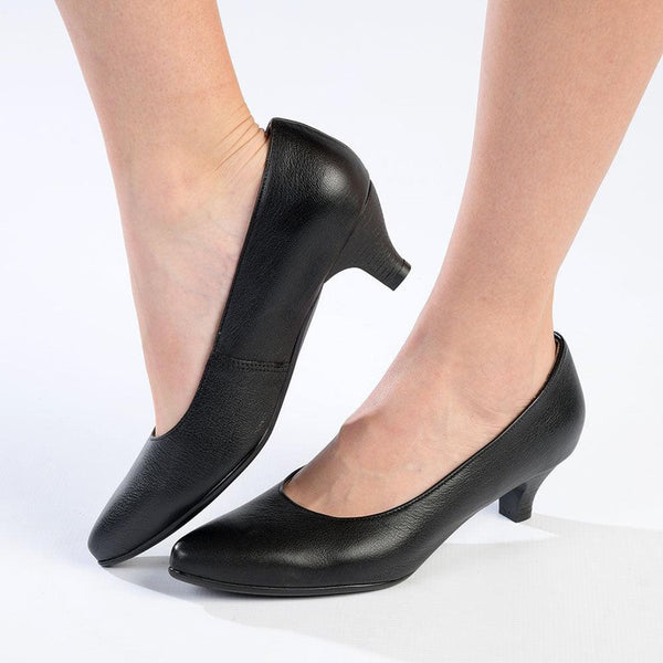Froggie Spring Penny Leather Court Heel - Black-Froggie-Buy shoes online